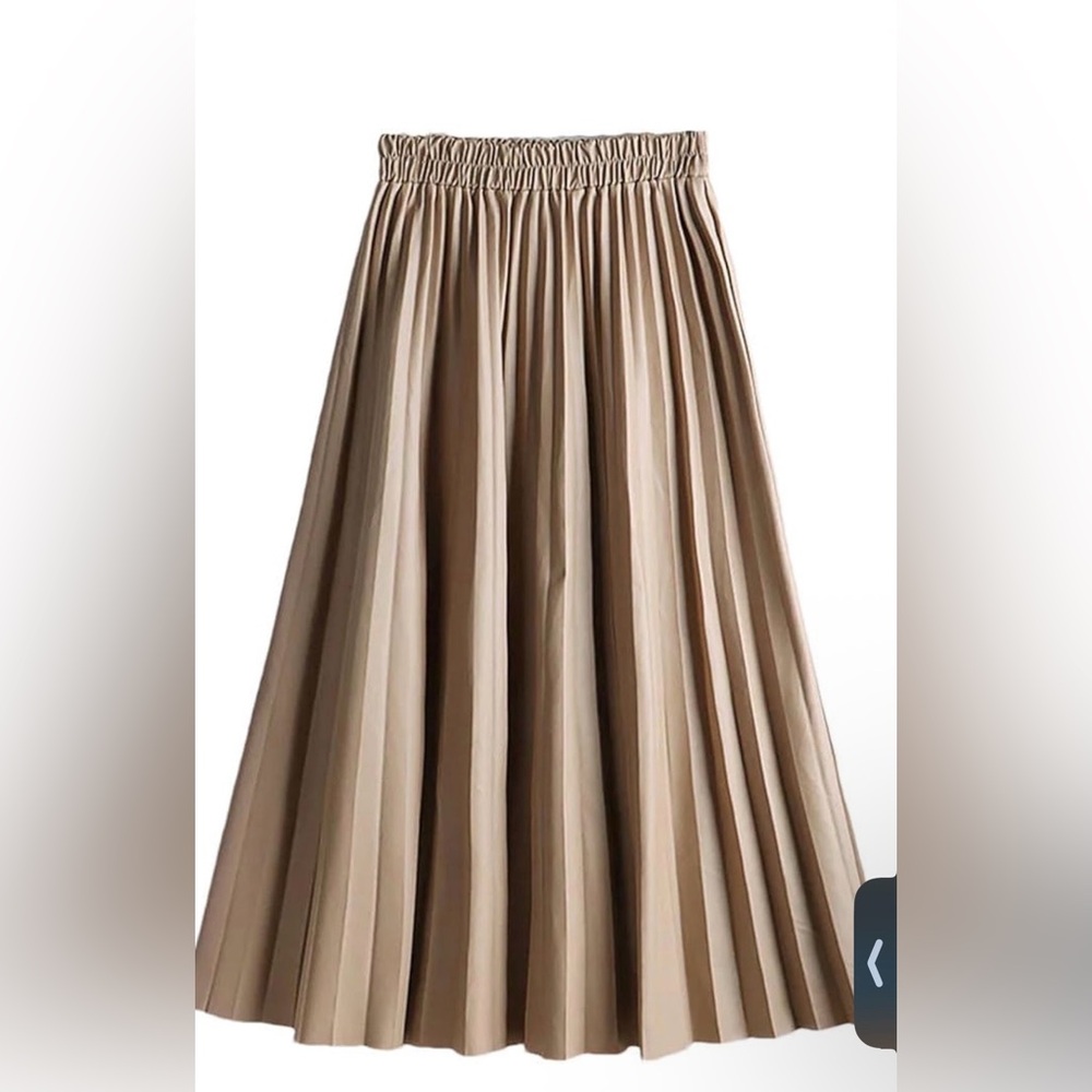 Tan Pleated Faux Leather Maxi Skirt